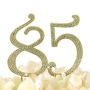 Rhinestone Cake Topper - Number 85 - Gold Metal with Czech Rhinestones